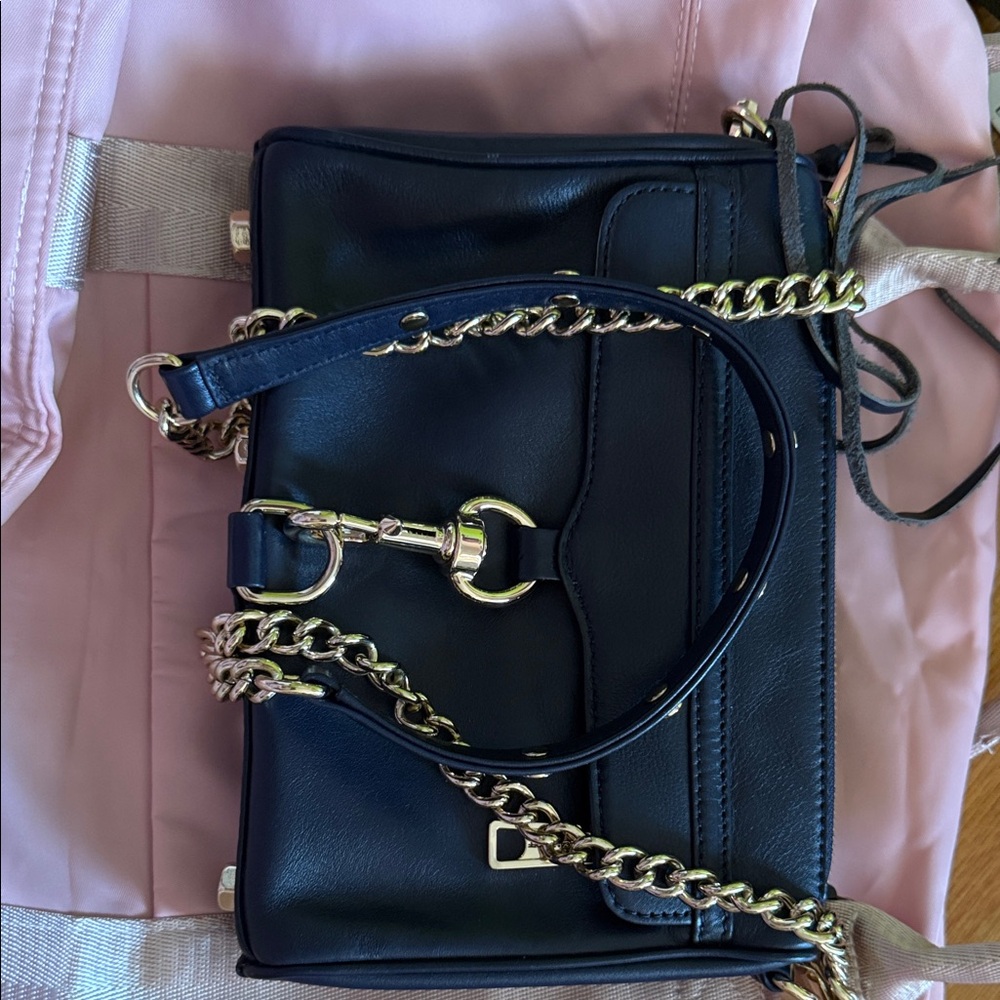 Rebecca Minkoff Navy Leather Crossbody Bag with Gold Chain